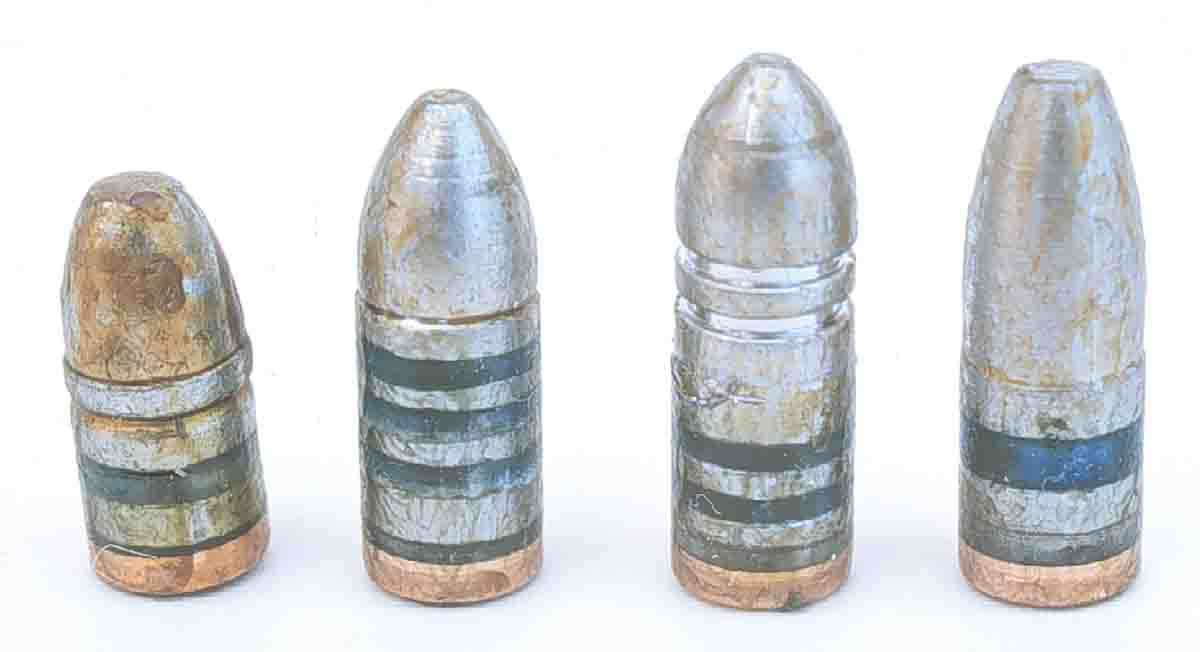 These .22-caliber cast bullets were used in the .223 and .22-250 Remingtons to develop an inexpensive gopher round. From the left, 45-grain NEI, 55-grain NEI, 55-grain Lyman and 55-grain RCBS.